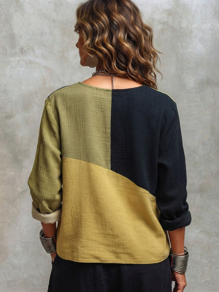 Stylish Asymmetric Colorblock Top