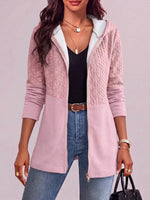 Women's Solid Color Lapel Long-sleeved Casual Loose Knitted Hooded Cardigan