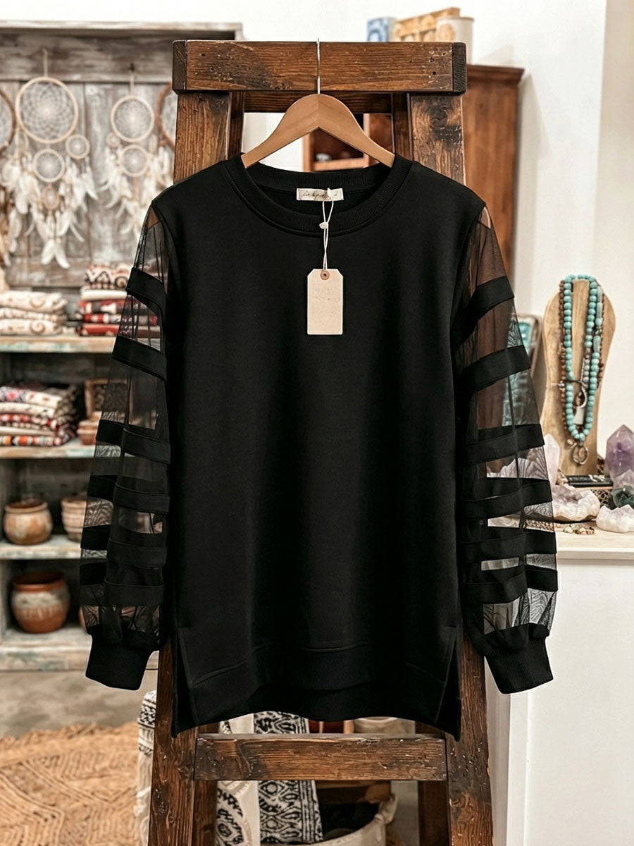 Elegant Black Mesh Panelled Sweatshirt