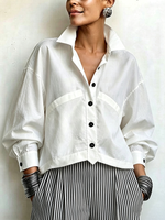 Chic Asymmetrical Cropped Hem Modern White Shirt
