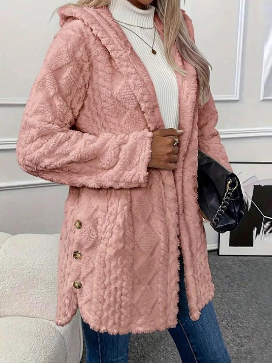 Women's Solid Color Long-sleeved Casual Loose Hooded Flannel Jacket