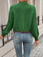 Festive Scalloped Heart-Button Knit Cardigan