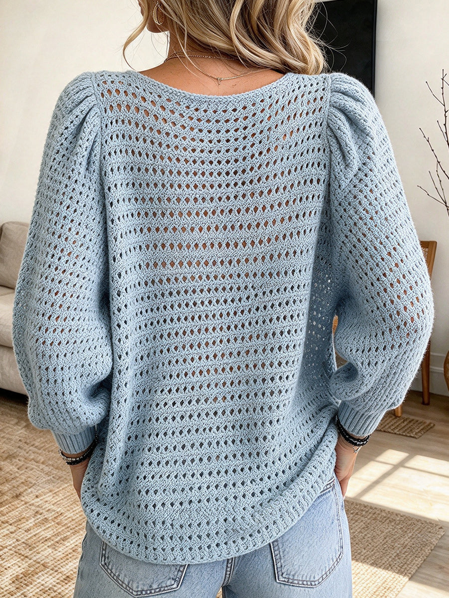 Chic Bow-embellished Cut-out Cotton-wool Blend Knit Top