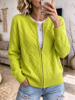 Vibrant Diamond-Pattern Full-Zip Knit Cardigan