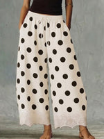Polka Dot Print Lace‑trim Wide‑leg Culotte Pants