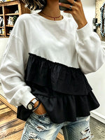 Chic Color-block Asymmetric Ruffle Hem Sweatshirt
