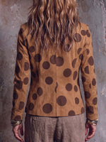 Women's Polka Dot Print Stand Collar Long-sleeved Casual Loose Faux Suede Jacket