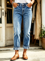 Chic Stretchy Cuffed Straight-leg Jeans