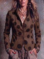 Women's Polka Dot Print Stand Collar Long-sleeved Casual Loose Faux Suede Jacket
