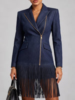 Women's Collared Long-sleeved Casual Loose-fitting Tassel Denim Dress