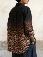 Women's Ombre Leopard Print Oversized Button-Down Shirt.