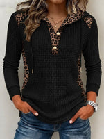 Casual Long-sleeve Hooded Sweatshirt With Leopard-print Paneling