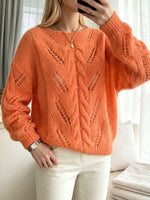 Vibrant Orange Open-Knit Textured Sweater