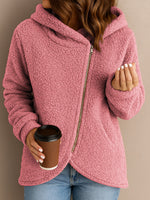 Casual Faux-shearling Hooded Jacket With Diagonal Zipper