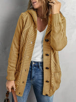 Casual Hooded Cable-knit Cotton-blend Cardigan