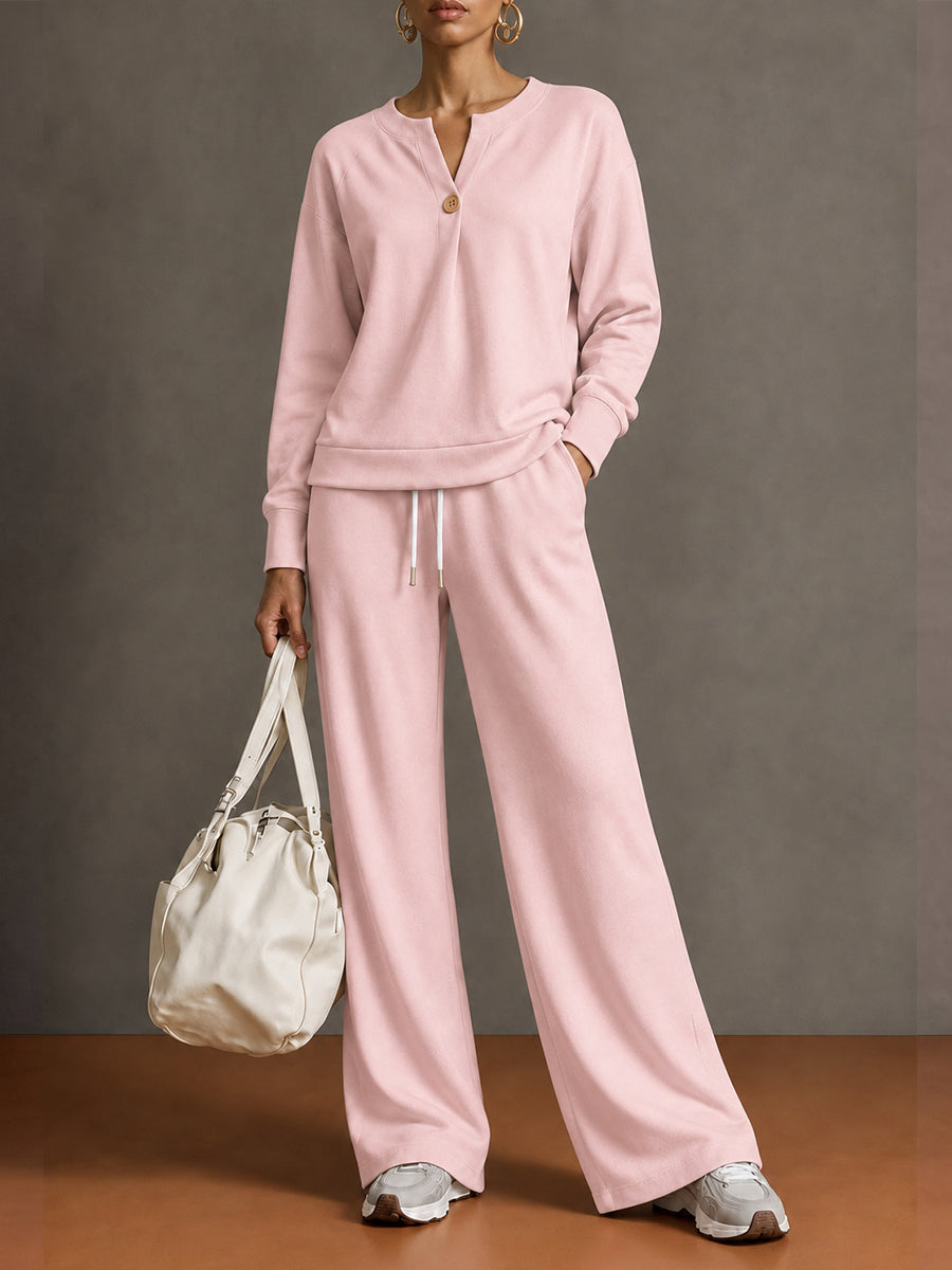 Chic Sky Blue Lounge Top & Wide-Leg Pants Set