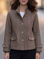 Women's Herringbone Stand Collar Long-sleeved Casual Loose Cardigan Jacket