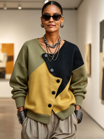 Chic Stylish Asymmetric Colorblock Sweatshirt Jacket