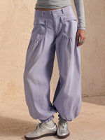 Pleated Mid-rise Loose Wide-leg Lotus-style Jeans