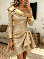 Elegant Glittering Gold One-shoulder Party Dress