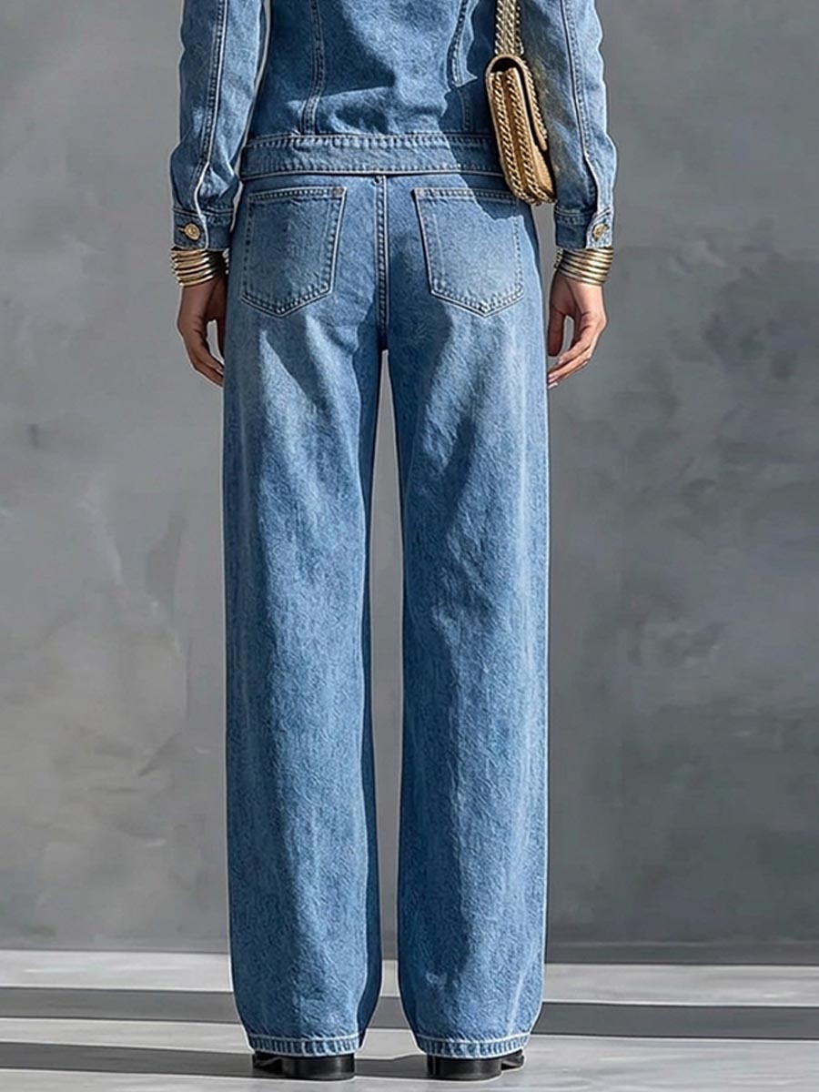 Women's High-waisted Casual Loose-fitting Wide-leg Jeans