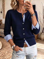 Striped Shirt Illusion Layered Knit Cardigan