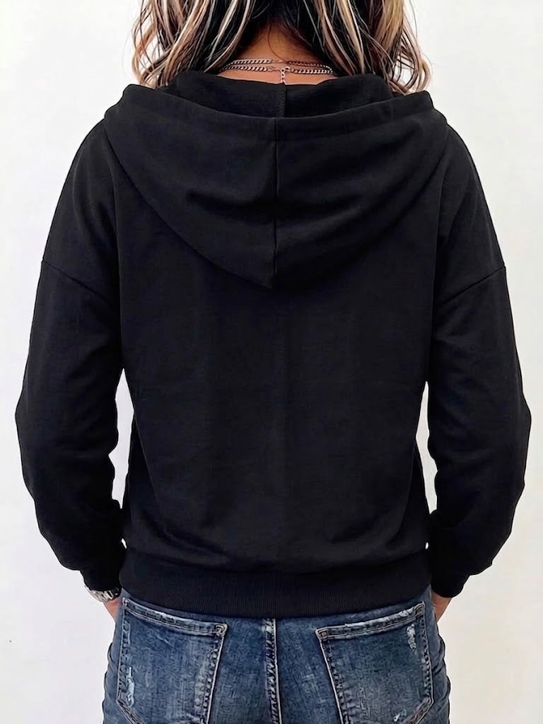 Loose-fit Casual Hooded Cardigan With Metallic Ring Cutouts