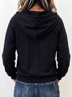 Loose-fit Casual Hooded Cardigan With Metallic Ring Cutouts