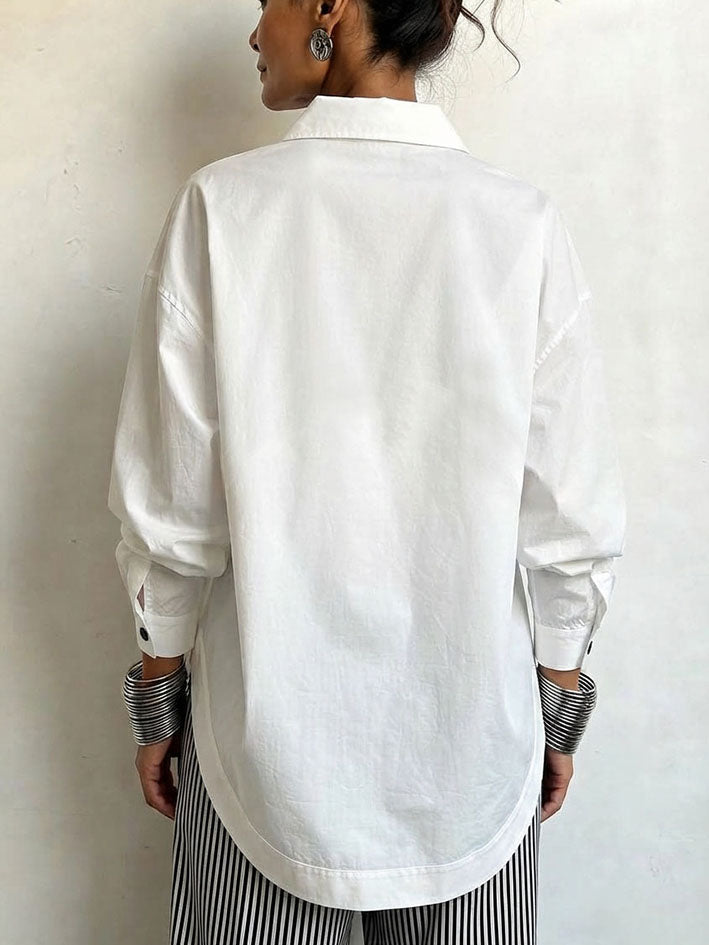 Chic Asymmetrical Cropped Hem Modern White Shirt