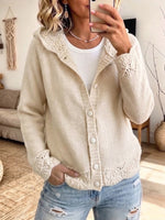 Openwork Crochet Hooded Knit Cardigan