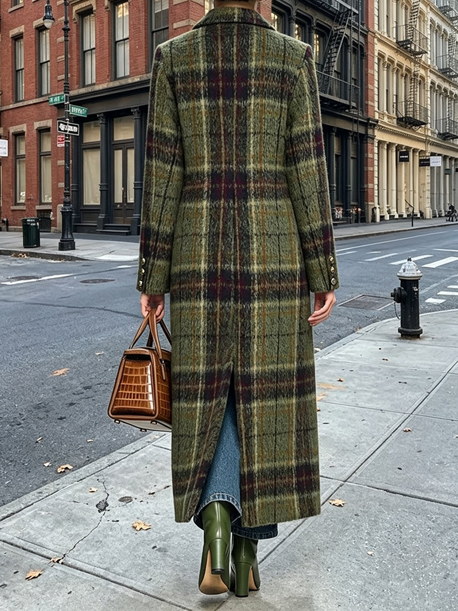 Long Green Plaid Coat