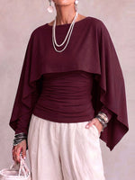 Women's Solid Color Round Neck Long-sleeved Casual Loose Cape-style Top