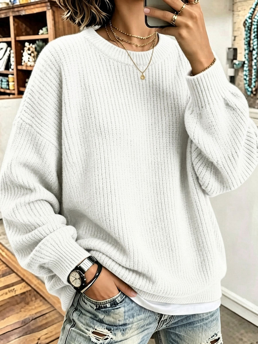 Cozy Oversized Basic Model Thickened Ribbed Knit Sweater