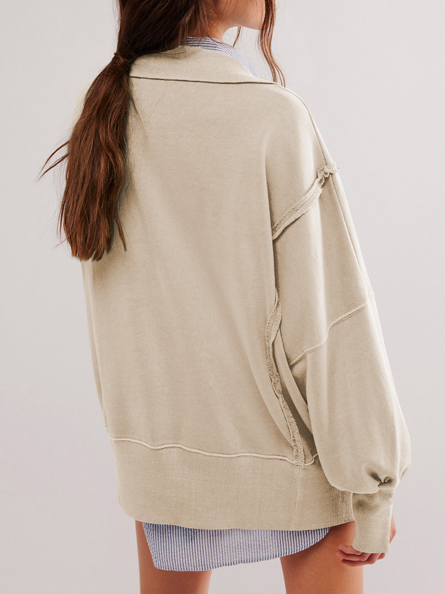 Casual Oversized Cotton Crew-neck Sweatshirt With Exposed Seams