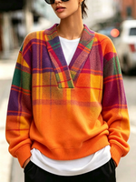 Cozy Artistic Gradient Plaid Print Sweatshirt