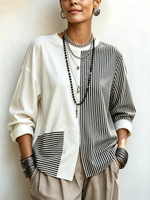 Chic Asymmetric Black And White Striped Statement Top