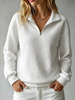 Women's Solid Color Stand Collar Long Sleeve Casual Loose Waffle Knit Pullover