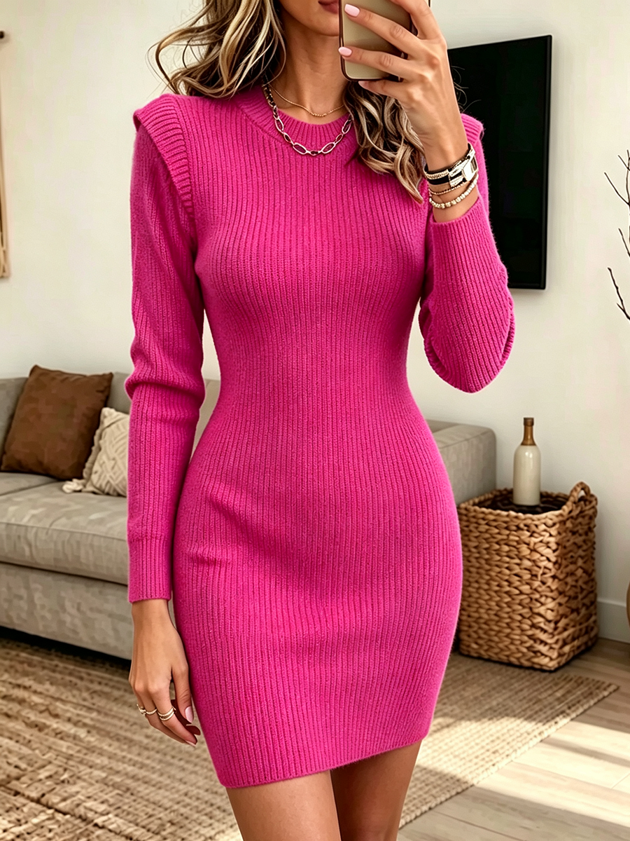 Cozy Chic Shoulder Pads Bodycon Sweater Dress
