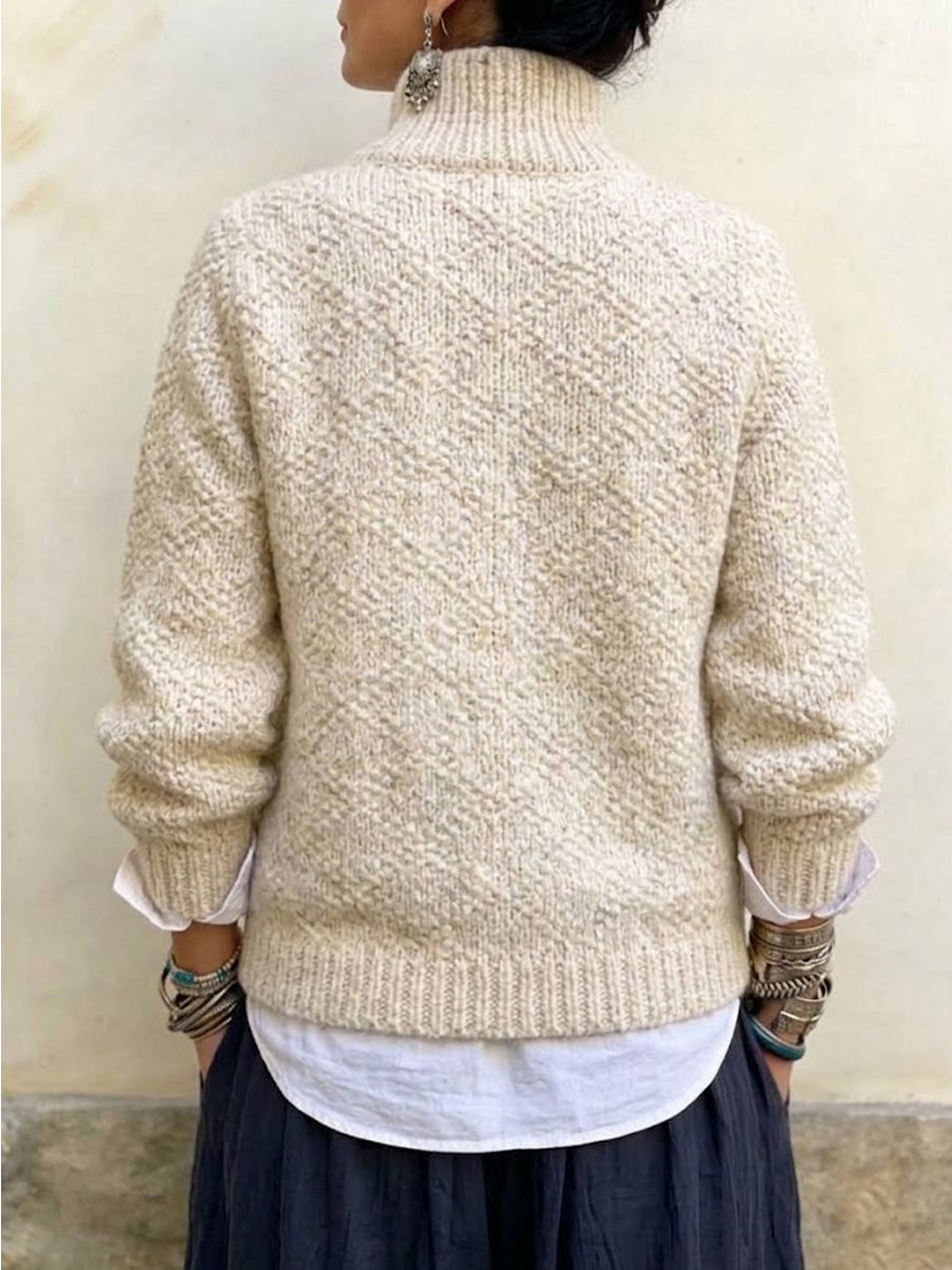 Stand-collar Textured Knit Coat With Toggle Fastenings