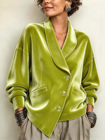 Chic Urban Green Shawl Collar Velvet Top