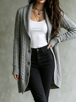 Cozy And Refined Cable-knit Mid-length Cardigan With A Shawl Collar.