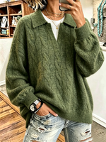 Cozy Polo Faux Two-piece Shirt Collar Cable Knit Sweater