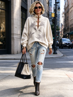 Artistic Printed Oversized Cozy Buckle Pullover Sweatershirt
