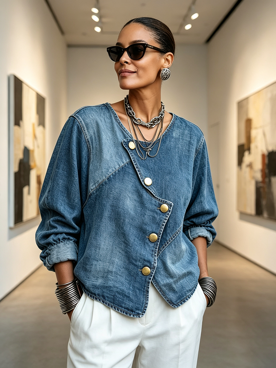 Artisti Cozy Asymmetrical Denim Blouse