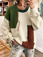 Cozy Trendy Colorblock Patchwork Knit Sweater