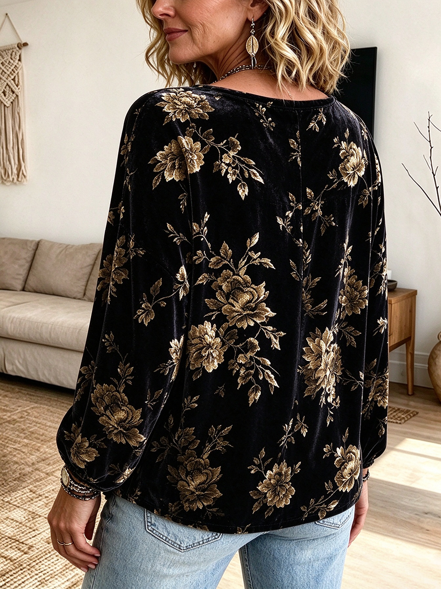 Vintage Floral Velvet Blouse