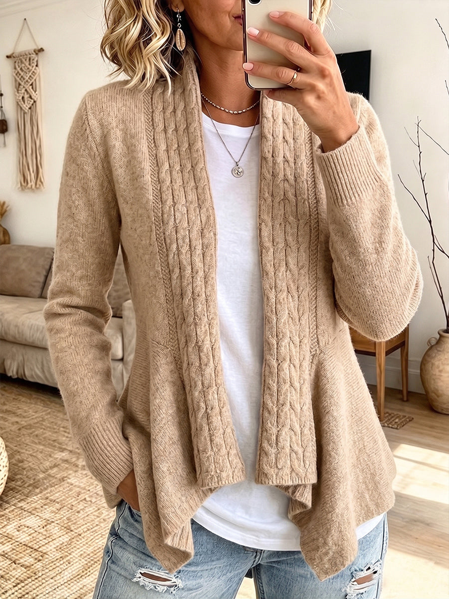 Cozy Cable-Knit Open-Front Peplum Cardigan