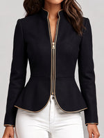 Women's Stand-collar Long-sleeve Casual Slim-fit Jacket With Contrast Trim