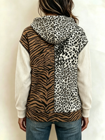 Stylish Hooded Zip-up Jacket With Animal Print Panels