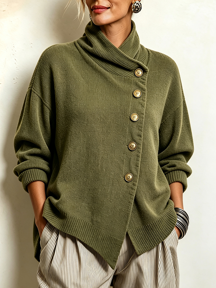 Cozy Asymmetrical Olive Green Sweater
